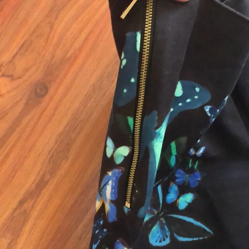 Ted Baker London Black Pants with Blue and Green Butterfly Design - Picture 4 of 8